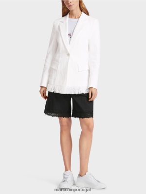 Marc Cain Blazer de algodão com franjas off white roupas 4P8PV0180 Marc Cain Tops