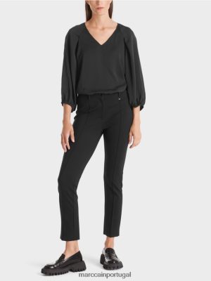 Marc Cain Calças de cintura regulares Sydney preto roupas 4P8PV0591 Marc Cain Tops