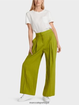 Marc Cain Calças de linho plissadas Verde de oliveira profunda roupas 4P8PV0638 Marc Cain Dresses