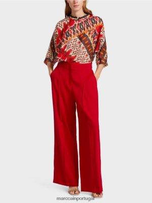 Marc Cain Calças de linho plissadas vermelho profundo roupas 4P8PV0610 Marc Cain Portugal