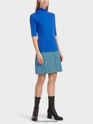 Marc Cain Camisa com colar de stand-up e 3/4-Sleeves azul real brilhante roupas 4P8PV01232 Marc Cain Dresses