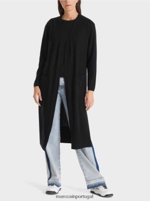 Marc Cain Longo tricotado "repensar" casaco preto roupas 4P8PV0335 Marc Cain Dresses
