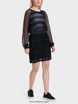 Marc Cain Mini -saia elegante com chiffon Midnight Blue roupas 4P8PV0476 Marc Cain Dresses