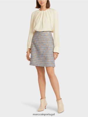 Marc Cain Mini saia em bouco de algodão azul atmosférico roupas 4P8PV0513 Marc Cain Tops