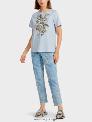 Marc Cain "Rethink Together" pó claro azul roupas 4P8PV01419 Marc Cain Tops