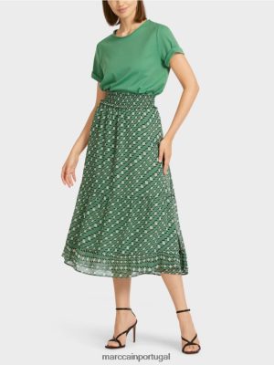 Marc Cain Saia de Fluxo Impresso Moss Green roupas 4P8PV0509 Marc Cain Dresses