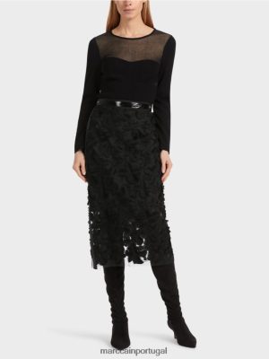 Marc Cain Saia midi elegante preto roupas 4P8PV0460 Marc Cain Portugal