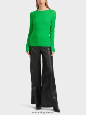 Marc Cain Sweater redondo pescoço "repensar" Verde de maçã escura roupas 4P8PV01038 Marc Cain Tops