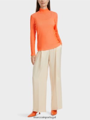 Marc Cain T-shirt de design com nervuras coral brilhante roupas 4P8PV01279 Marc Cain Portugal