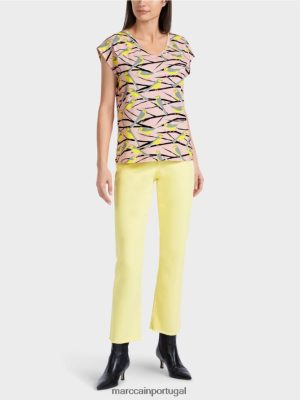 Marc Cain T-shirt de design de pássaros sem mangas pó macio rosa roupas 4P8PV01316 Marc Cain Dresses