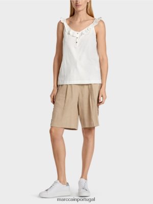 Marc Cain Top arejado com FLONGE off white roupas 4P8PV01403 Marc Cain Dresses