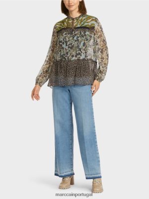 Marc Cain Top de estilo da blusa com mix de padrões Chela suave roupas 4P8PV0967 Marc Cain Portugal