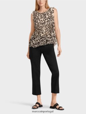 Marc Cain Top plissado com estampa de leopardo preto roupas 4P8PV01407 Marc Cain Tops
