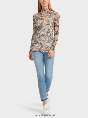 Marc Cain Tulle Longsleeve impresso Blossom de amêndoa roupas 4P8PV01238 Marc Cain Dresses