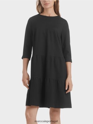 Marc Cain Vestido de camisa com flounces em camadas preto roupas 4P8PV0145 Marc Cain Portugal