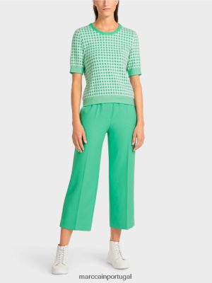 Marc Cain Vichy Verifique o suéter "tricotado na Alemanha" Jade brilhante roupas 4P8PV01173 Marc Cain Tops