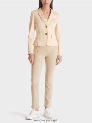 Marc Cain blazer ajustado com lapela estreita Creme escuro roupas 4P8PV0176 Marc Cain Dresses