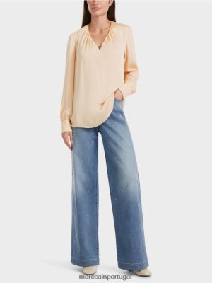 Marc Cain blusa casual com decote em V Creme escuro roupas 4P8PV0854 Marc Cain Dresses