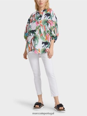 Marc Cain blusa de algodão em um design de animal off white roupas 4P8PV0927 Marc Cain Tops