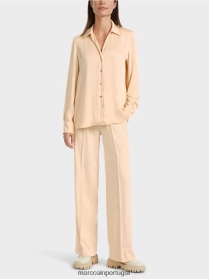 Marc Cain blusa de camisa clássica com decote em V Creme escuro roupas 4P8PV0856 Marc Cain Portugal
