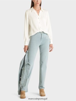 Marc Cain blusa de camisa clássica com decote em V off white roupas 4P8PV0884 Marc Cain Dresses