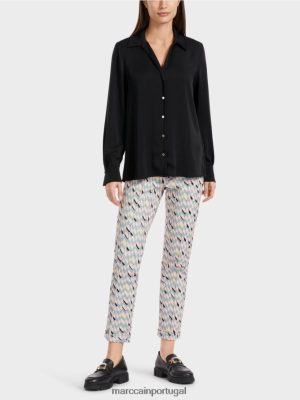 Marc Cain blusa de camisa clássica com decote em V preto roupas 4P8PV0889 Marc Cain Portugal