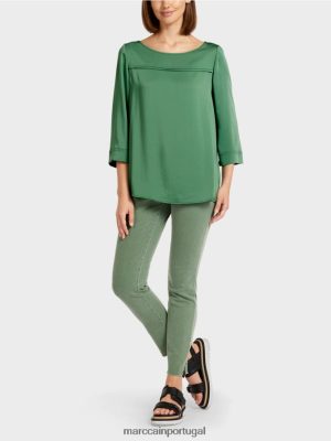 Marc Cain blusa no estilo de blusa com decote de barco Moss Green roupas 4P8PV01002 Marc Cain Tops