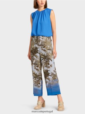 Marc Cain calça com design de palmeira pó claro azul roupas 4P8PV0693 Marc Cain Tops