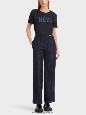 Marc Cain calça de perna larga de Welby em renda de tule Midnight Blue roupas 4P8PV0543 Marc Cain Tops