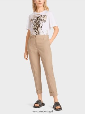 Marc Cain calça franca com vinco e manguito areia profunda roupas 4P8PV0664 Marc Cain Portugal