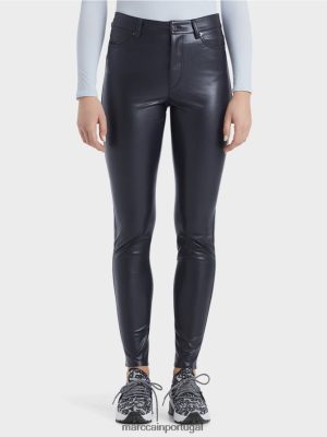 Marc Cain calças de drenagem em couro de imitação Midnight Blue roupas 4P8PV0832 Marc Cain Portugal