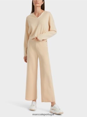 Marc Cain calças de lã tricotadas na Alemanha Creme escuro roupas 4P8PV0547 Marc Cain Portugal