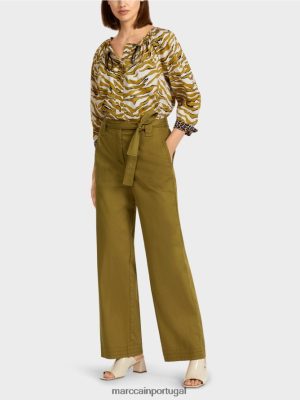 Marc Cain calças de papel "repensar juntas" Oliv amarelo roupas 4P8PV0697 Marc Cain Portugal