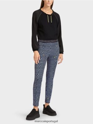 Marc Cain calças finas com vincos presos costurados preto roupas 4P8PV0715 Marc Cain Portugal