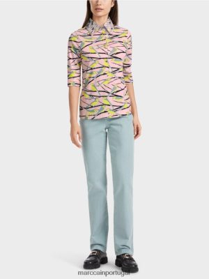 Marc Cain camisa polo de design de pássaro pó macio rosa roupas 4P8PV01320 Marc Cain Tops