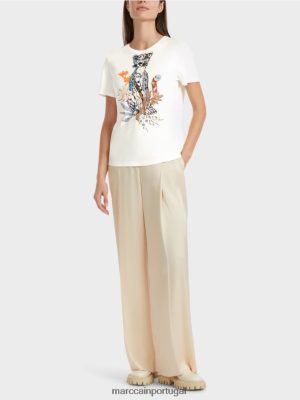 Marc Cain camiseta com apliques de tigre off white roupas 4P8PV01287 Marc Cain Tops