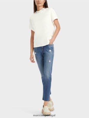 Marc Cain camiseta com colar de miçangas off white roupas 4P8PV01285 Marc Cain Portugal