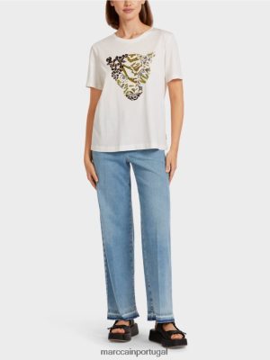 Marc Cain camiseta com motivo de cabeça de leopardo off white roupas 4P8PV01425 Marc Cain Tops