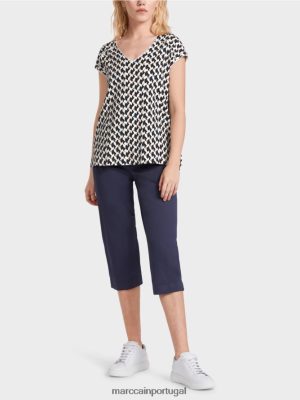 Marc Cain camiseta de mistura de padrões com nervuras Midnight Blue roupas 4P8PV01355 Marc Cain Dresses