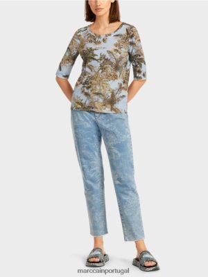 Marc Cain camiseta impressa em um design de nervura fina pó claro azul roupas 4P8PV01412 Marc Cain Dresses