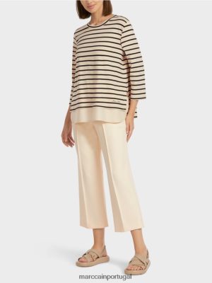 Marc Cain camiseta listrada marítima creme roupas 4P8PV01447 Marc Cain Portugal