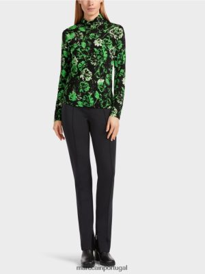 Marc Cain camiseta roll pescoço com design floral Verde de maçã escura roupas 4P8PV01252 Marc Cain Portugal