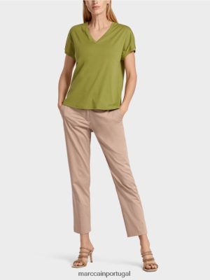Marc Cain camiseta simples com decote em V Verde de oliveira profunda roupas 4P8PV01395 Marc Cain Tops