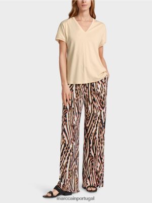 Marc Cain camiseta simples com decote em V creme roupas 4P8PV01374 Marc Cain Tops