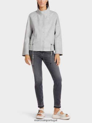 Marc Cain jaqueta ao ar livre em lã feltro cinza prateado roupas 4P8PV0285 Marc Cain Tops