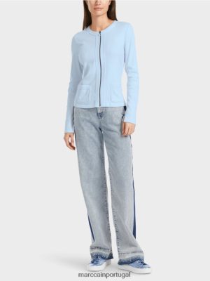 Marc Cain jaqueta com zíper com pescoço redondo pó macio azul roupas 4P8PV0330 Marc Cain Tops