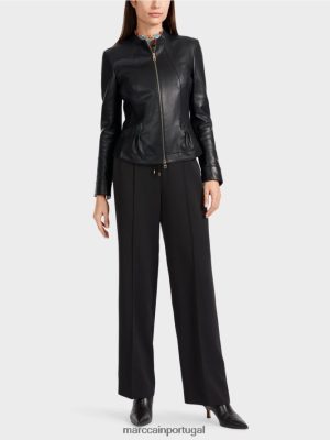 Marc Cain jaqueta de couro feminina preto roupas 4P8PV0348 Marc Cain Tops