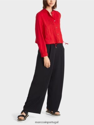 Marc Cain jaqueta de linho com colarinho vermelho profundo roupas 4P8PV0356 Marc Cain Dresses