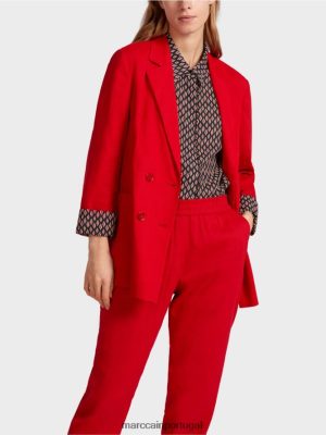Marc Cain jaqueta de linho de trespassado vermelho profundo roupas 4P8PV0181 Marc Cain Portugal