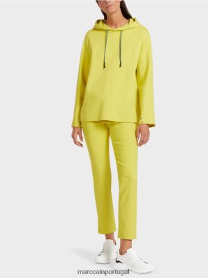 Marc Cain moletom feminino com capuz enxofre verde roupas 4P8PV01227 Marc Cain Tops